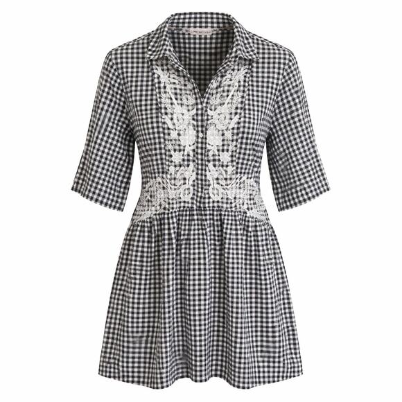 Philosophy Dresses & Skirts - Philosophy Black White Gingham Embroidered Shirt Dress Pockets M Cottagecore
